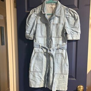 Light Blue Denim Button Front, puffy sleeve Dress